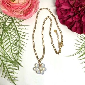 NEW⚜️Opalite & Freshwater Pearl Flower Charm Necklace